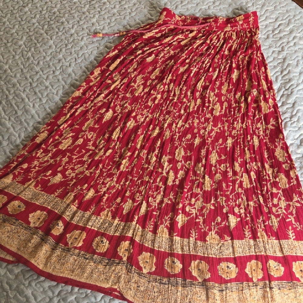 Red Boho Maxi Skirt